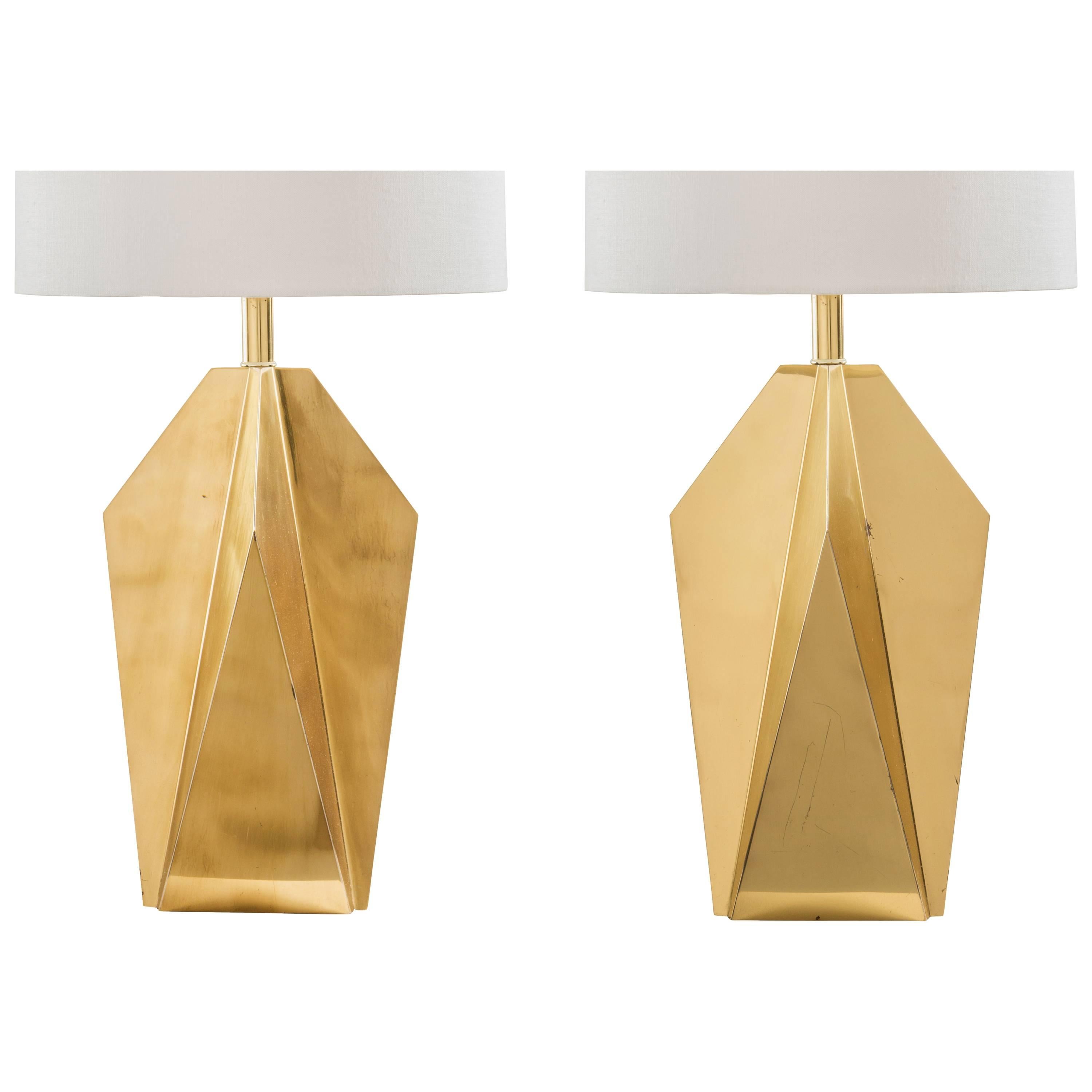 Pair of Brass Geometric Table Lamps