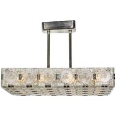 Large Mid-Century Modern rectangular chandelier in glass and nickel 10
