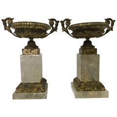Italian Neoclassical Style Pair of Rock Crystal and Bronze Tazzas