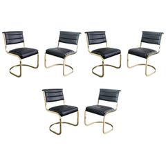 Set of Six Cantilever Brass Dining Chairs in the Style of Milo Baughman