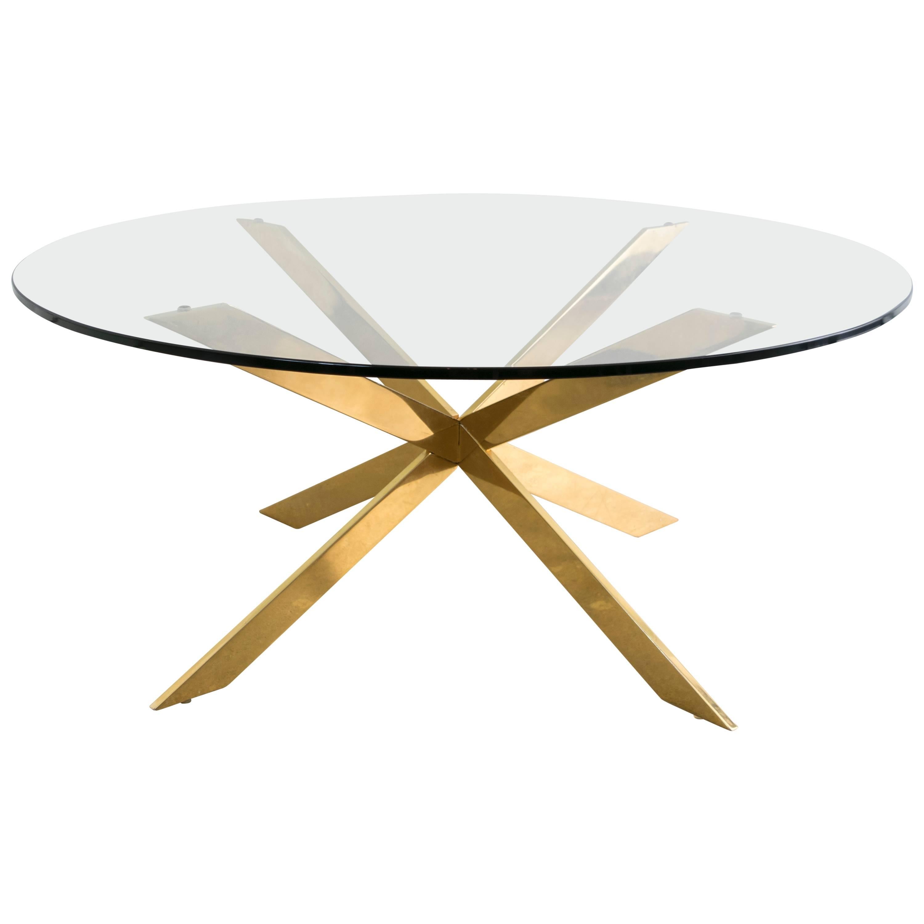 Double X-Round Brass Coffee Table by Pace Collection