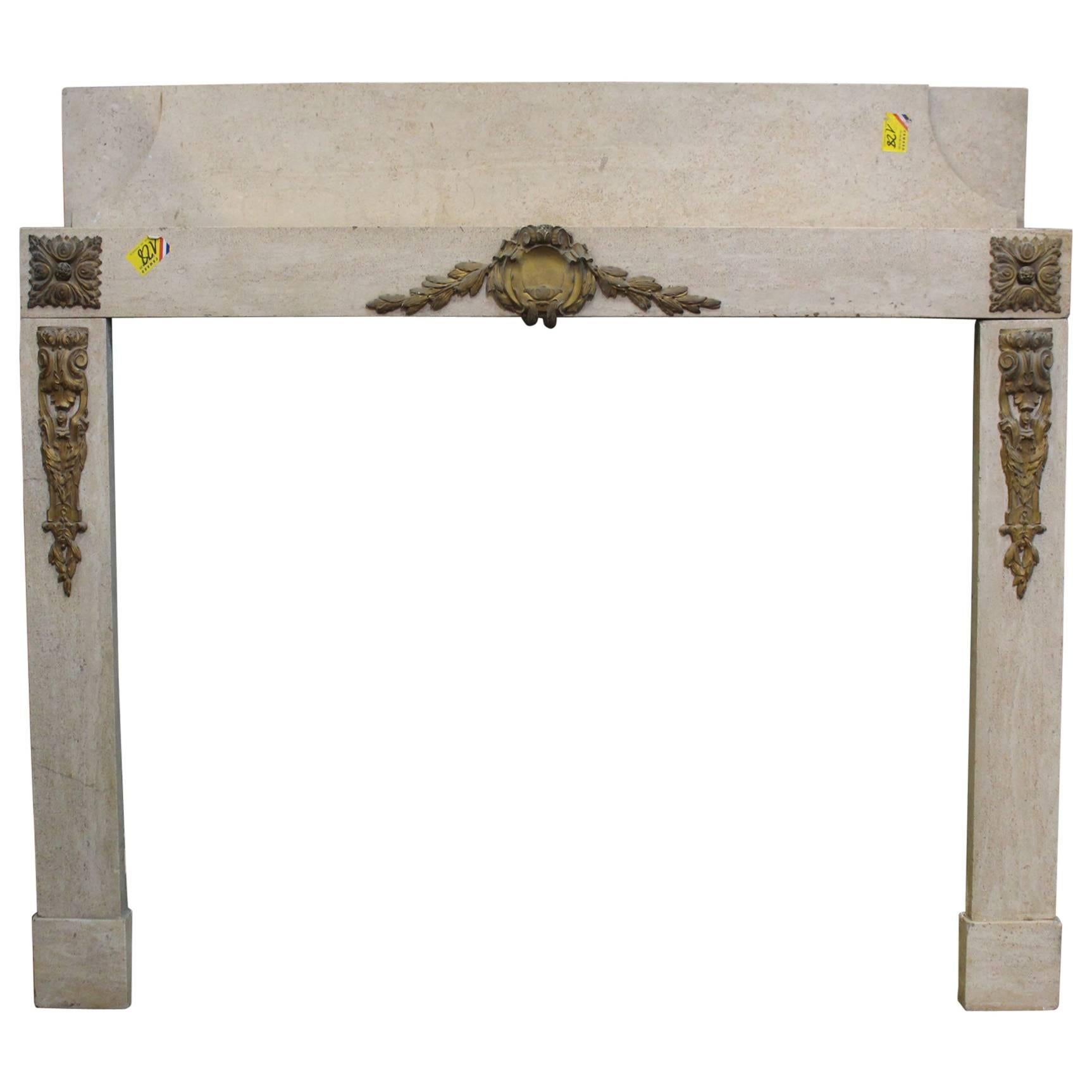 French Art Deco Marble Mantel with Bronze Mounts