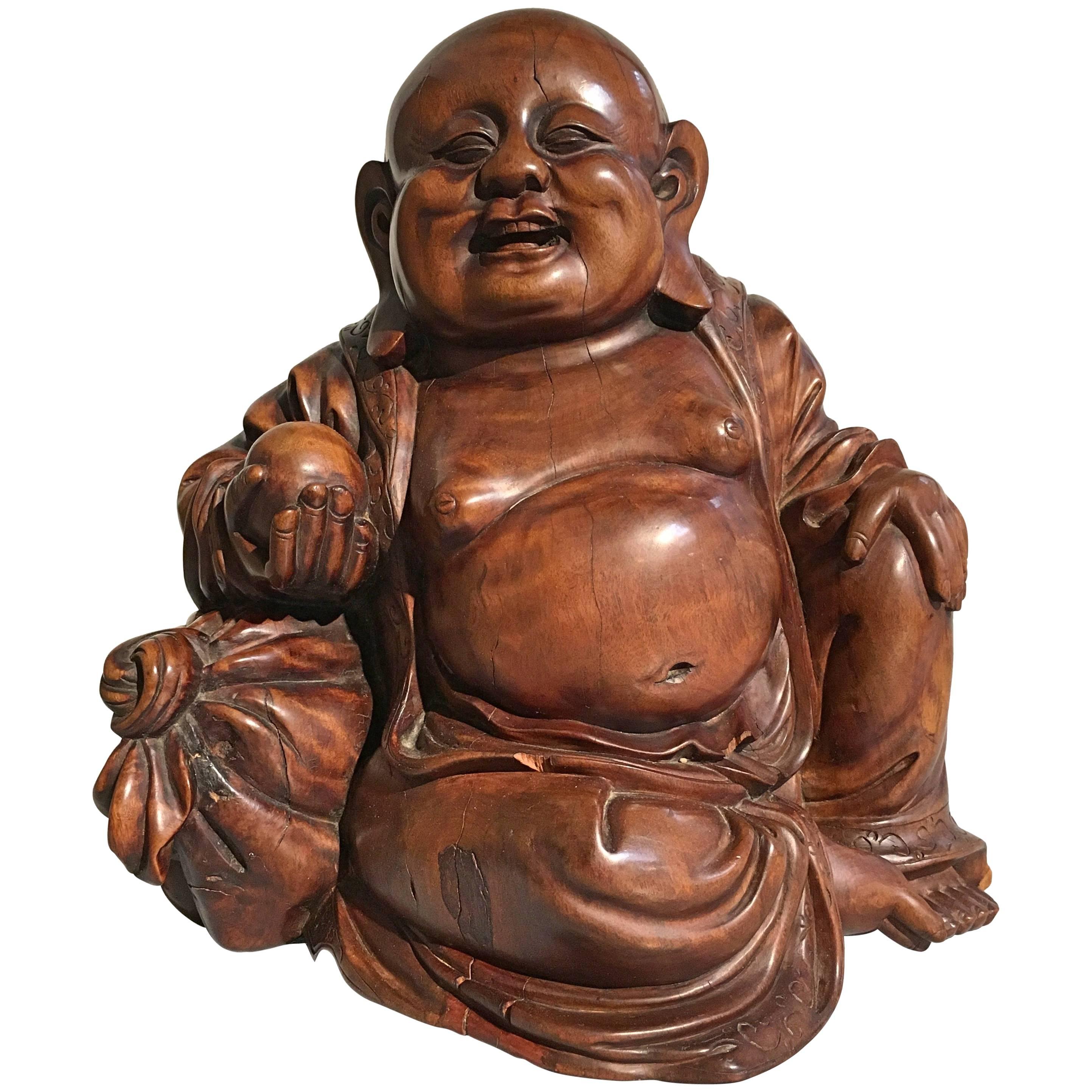 Chinese Carved Hardwood Figure of Budai, Qing Dynasty, Mid 19th Century, China