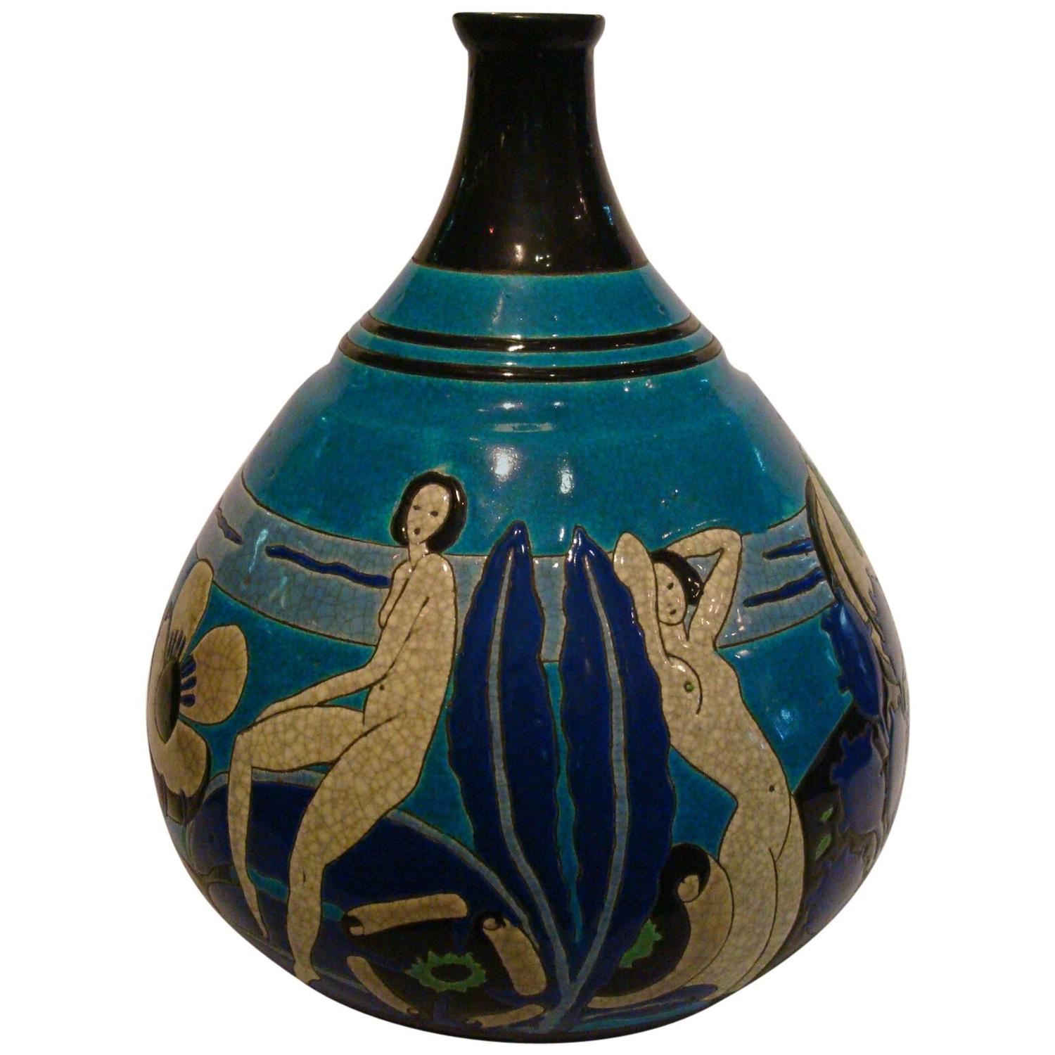 Atelier Primavera Longwy Baigneuses Art Deco Flower Vase, French, circa