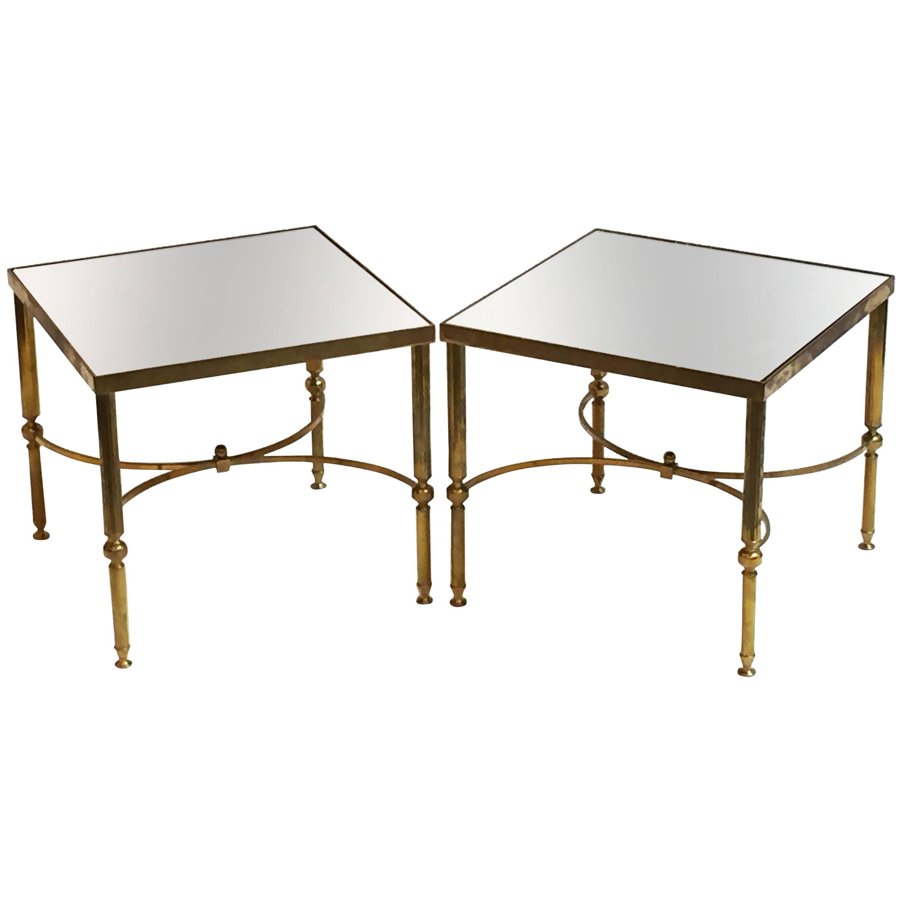 French Low Side Tables of Brass and Mirrored Glass 'Individually Priced'
