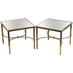 Pair of French Low Side Tables of Brass and Mirrored Glass 11