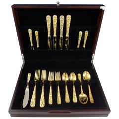 Repousse by Kirk Sterling Silver Flatware Set for Four Service 25 Pieces Vermeil