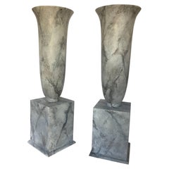 Grand Faux Marble Urn Vessels, Pair