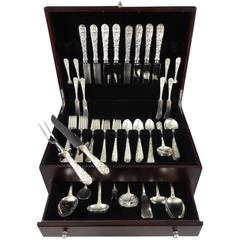 Vintage Repousse by Kirk Sterling Silver Flatware Set for Eight Service 66 Pieces