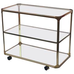 French Three-Tiered Rolling Drinks Cart of Metal, Glass and Mirrored Glass