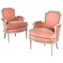 Used Pair of Louis XVI Style Painted Bergere Armchairs, Early 1900s