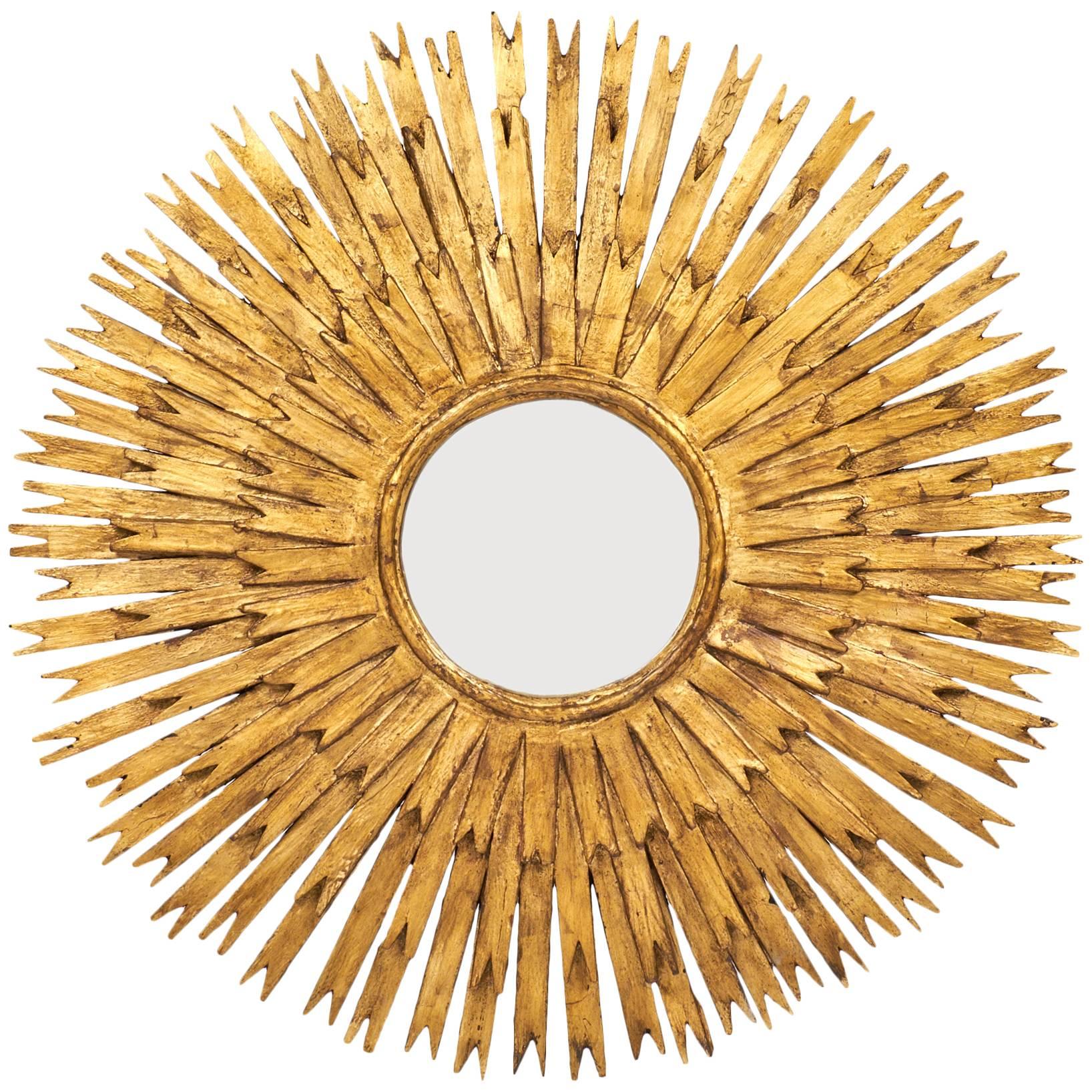 Vintage Spanish Pair of Gold Leaf Sunburst Mirror
