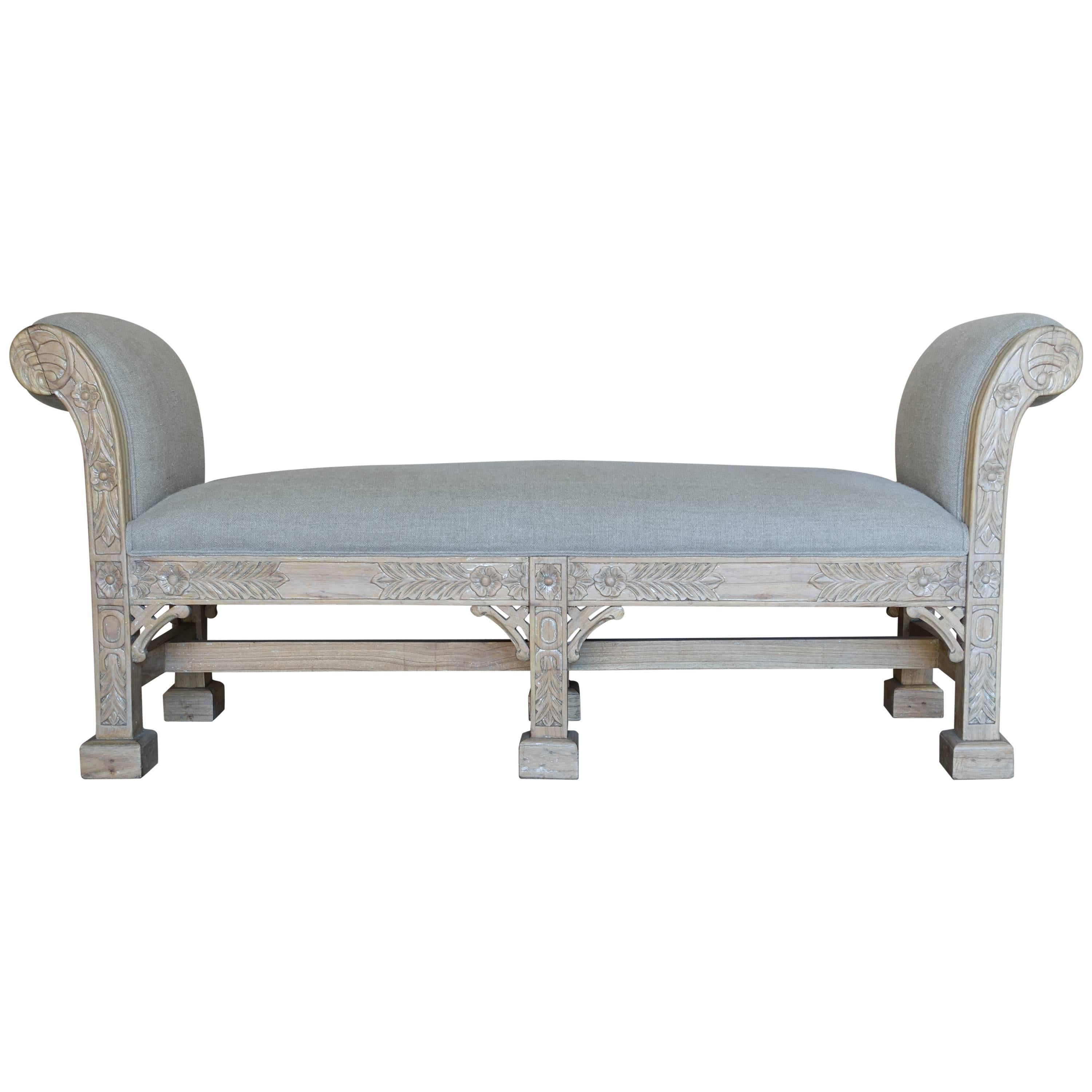 English Chinoiserie Style Six-Legged Bench