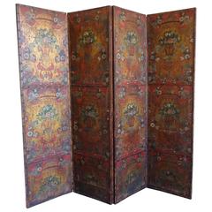 19th Century Italian Embossed Leather Screen 3