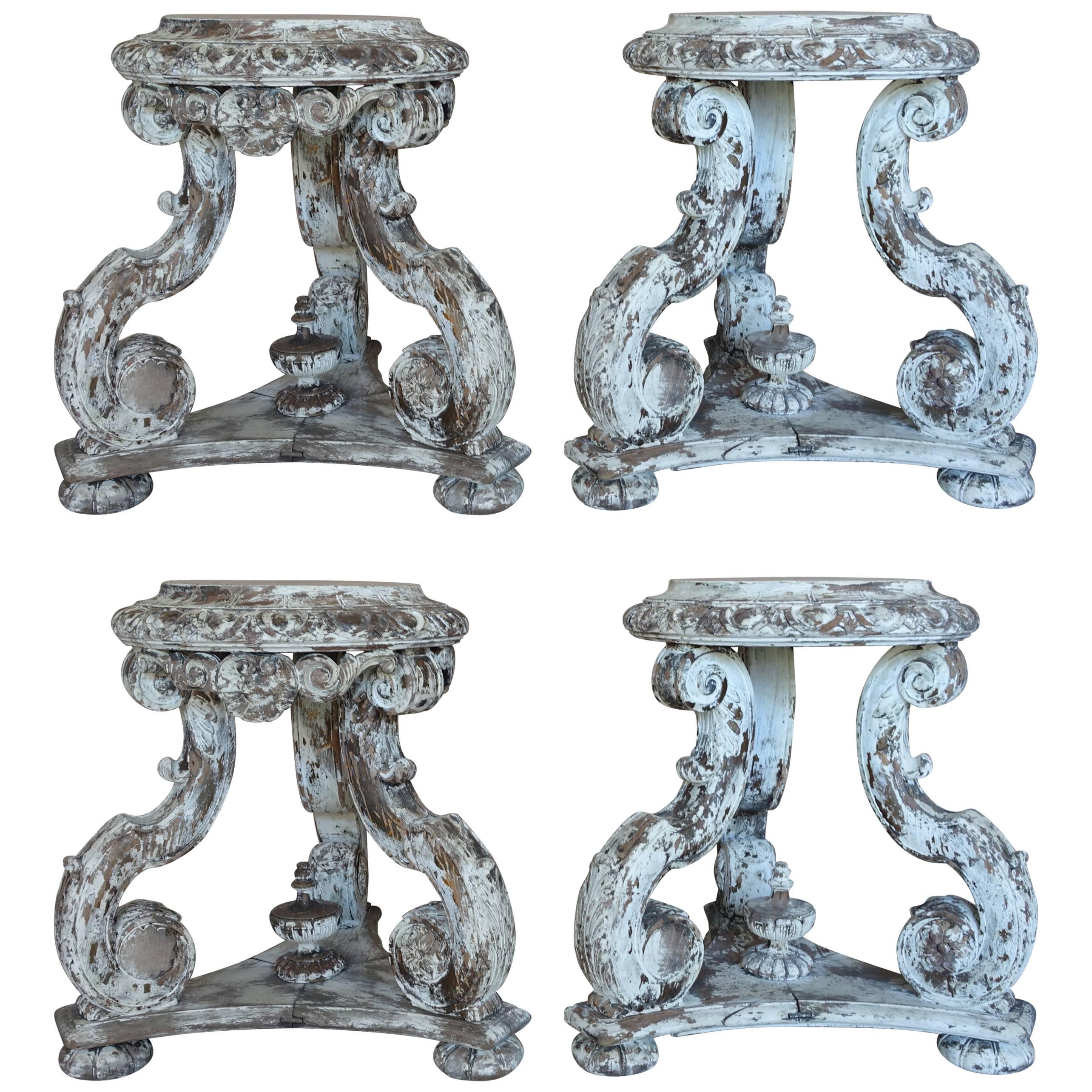 Set of Four Italian Carved Painted Stools/Tables
