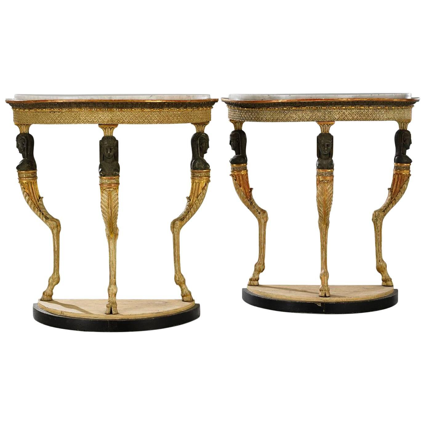 Pair of Important Swedish Demilune Console Tables