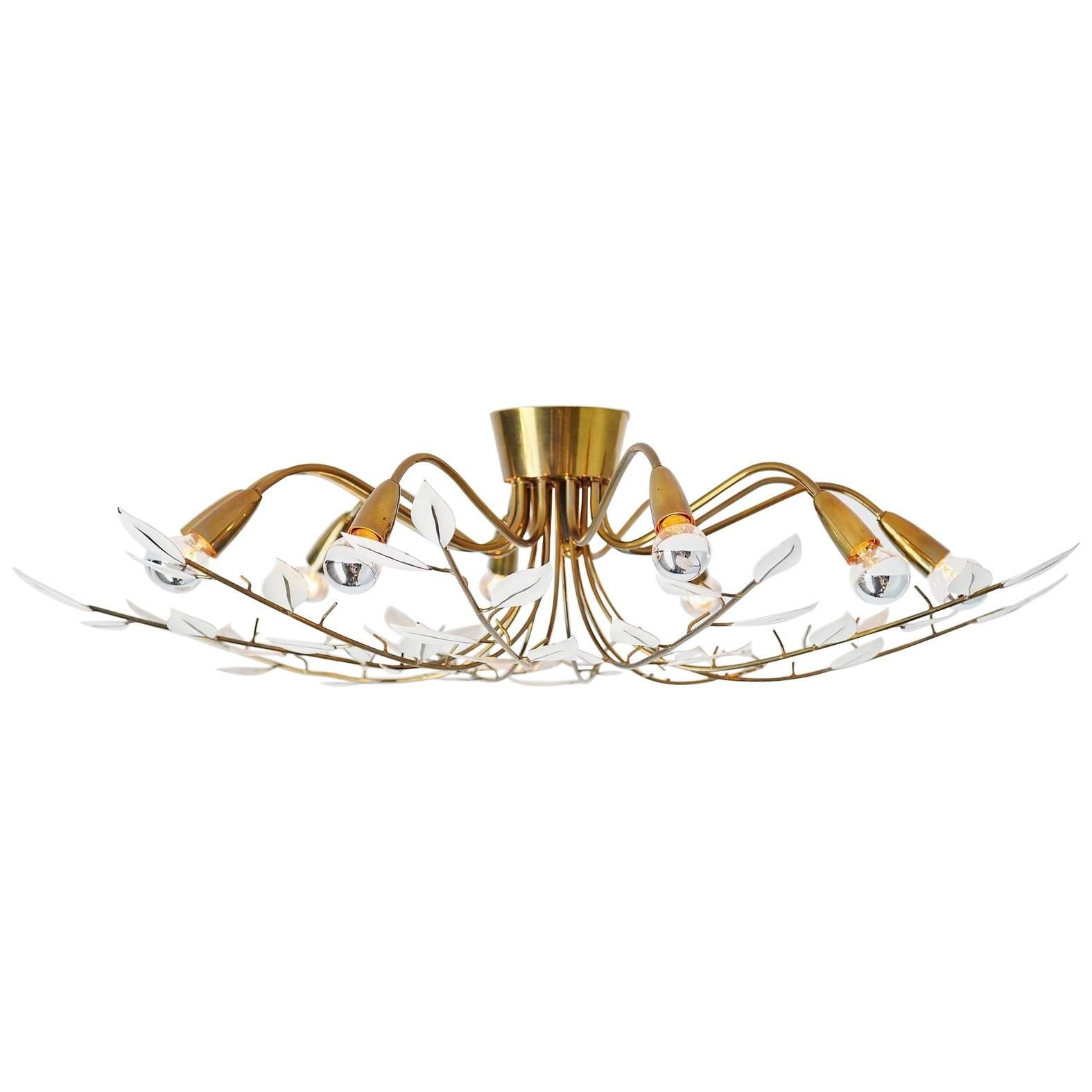 Large Ceiling Leaf Fixture Arredoluce Attributed, Italy, 1950