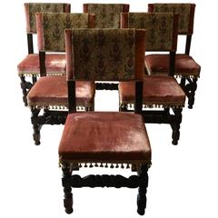 Antique Dining Chairs Six Oak Leather Victorian 17th Century Style