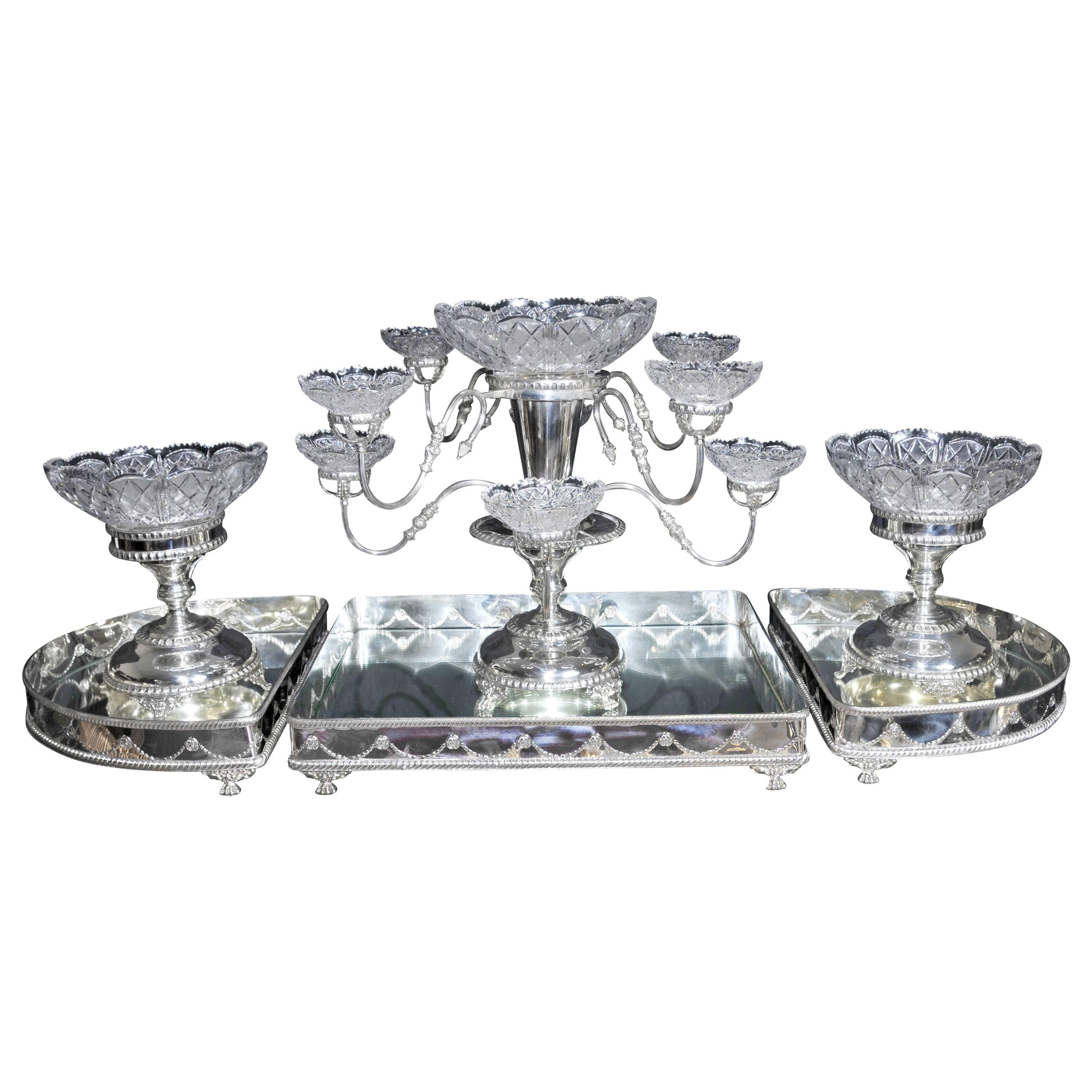 Victorian Style Silver Plate Centrepiece Epergne Glass For Sale
