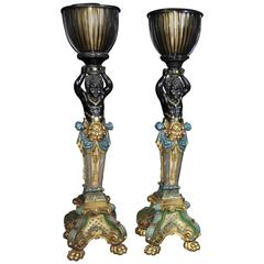 Vintage Pair of Italian Cherub Venetian Torcheres Column