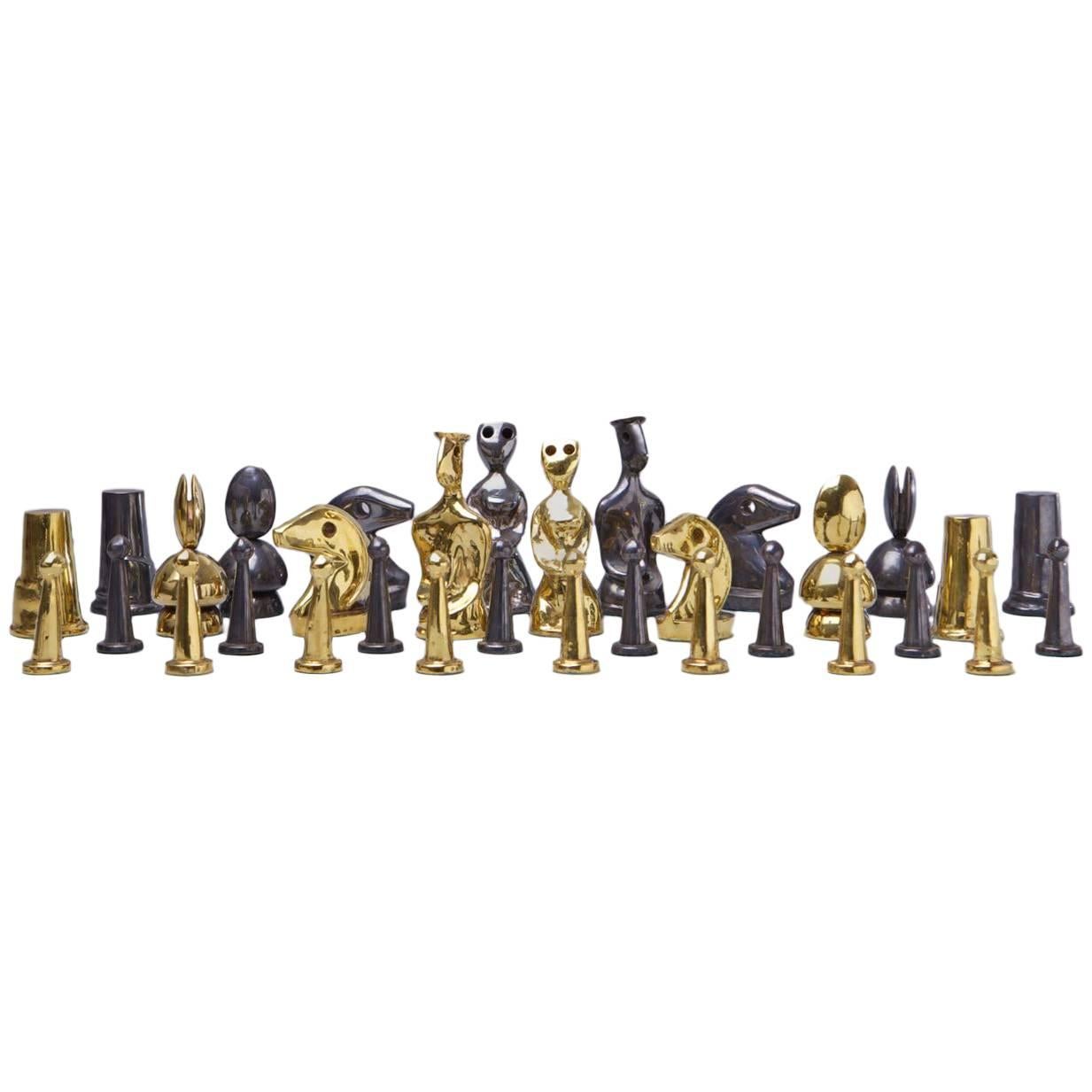 Gold and Silver Chess Set by Max Ernst, Edition Pierre Hugo For Sale