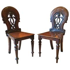 Antique Pair of Hall Chairs 19th Century Solid Mahogany Victorian