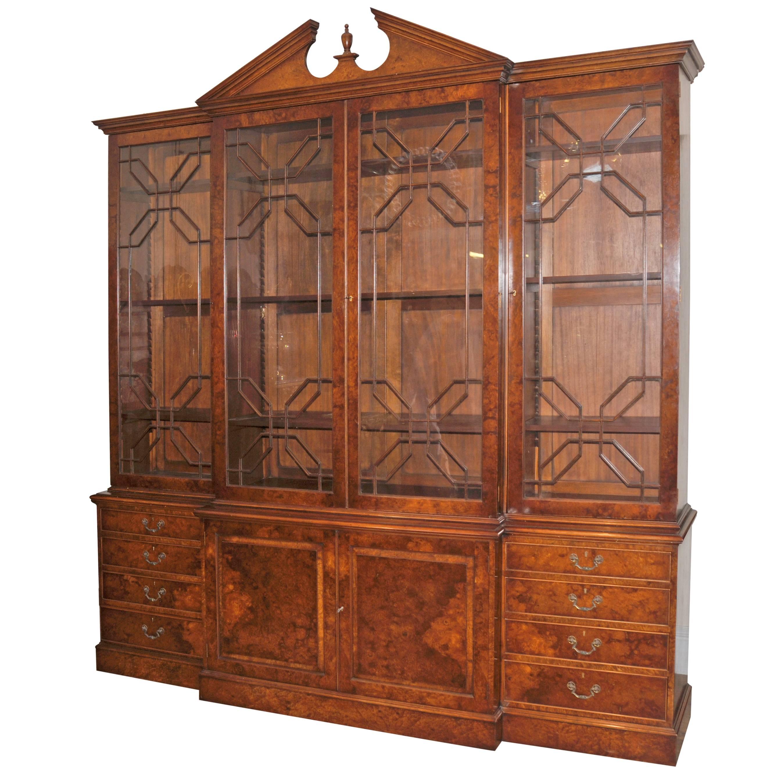 English Gothic Victorian Style Breakfront Bookcase For Sale