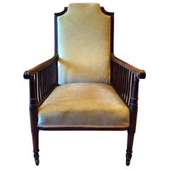 Antique Armchair Liberty Style Mahogany 19th Century Green Velvet