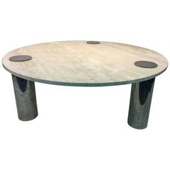 Terrific Travertine and Chrome Coffee Table in the Manner of Karl Springer