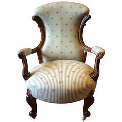Antique Armchair Upholstered Victorian Walnut, 19th Century