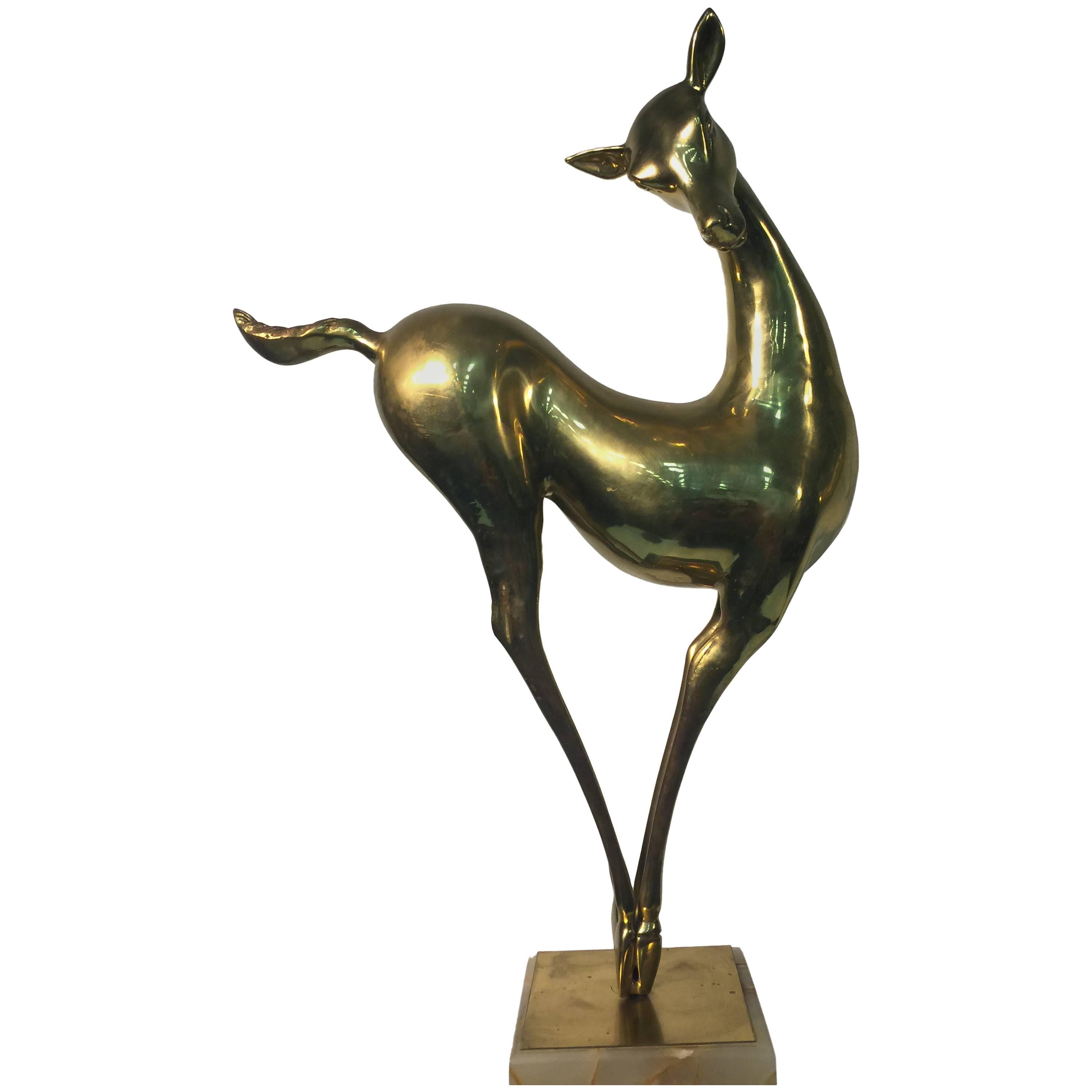 Elegant and Rare Brass Curtis Jere Signed Deer Sculpture For Sale