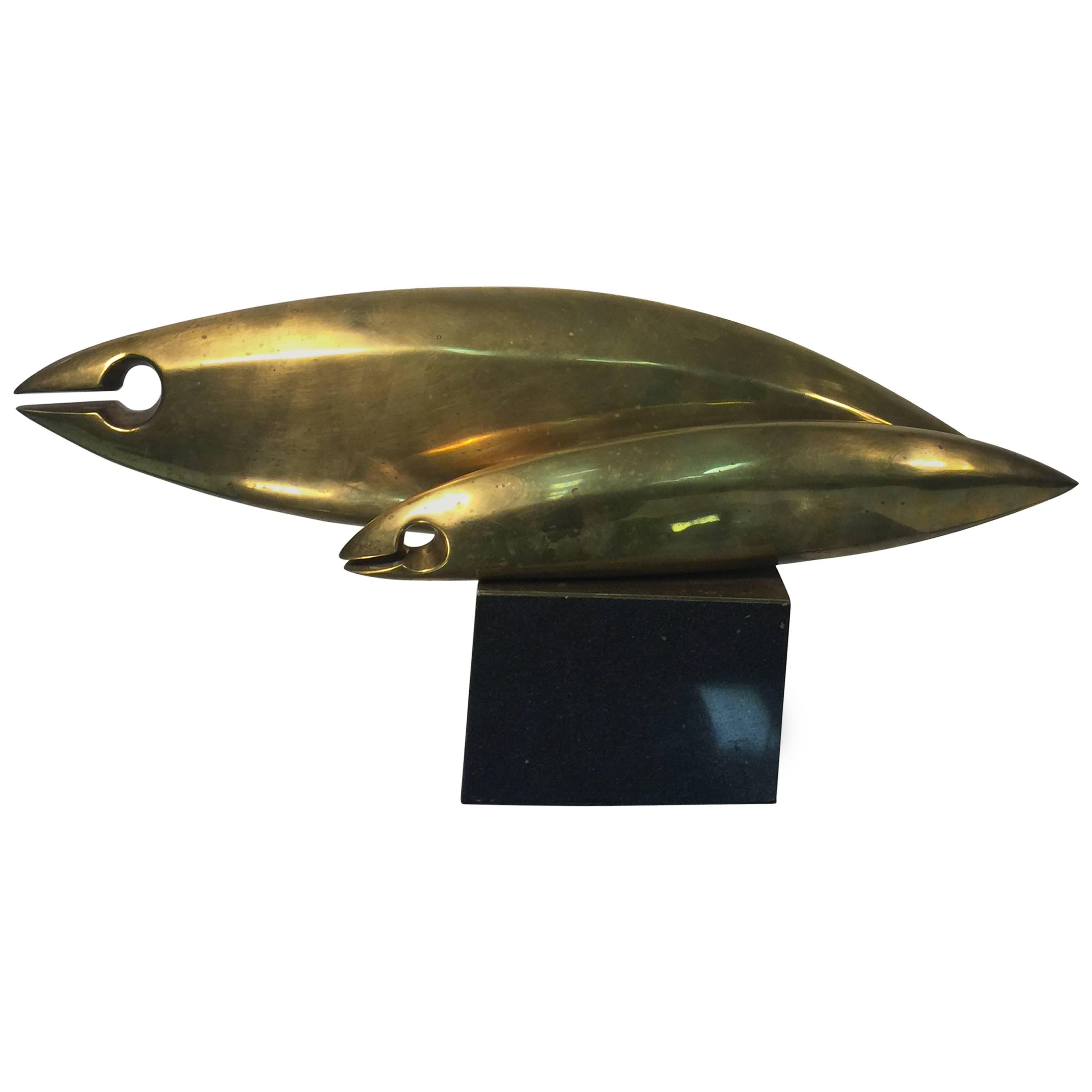Fantastic Modernist Brass Fish Sculpture in the Style of Jean Arp For Sale