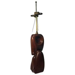 Beautiful Carved Exotic Wood Table Lamp, Illegibly Signed