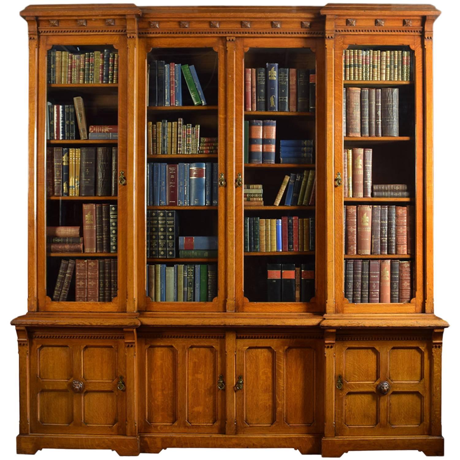 Large Oak Four Door Bookcase