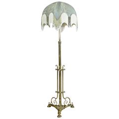 Antique Victorian Brass Standard Lamp and Shade