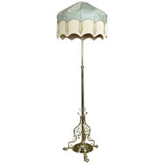 Antique Victorian Brass Standard Lamp and Shade