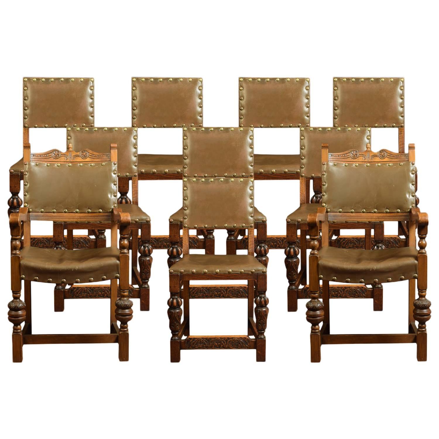Set of Ten Carved Dining Chairs