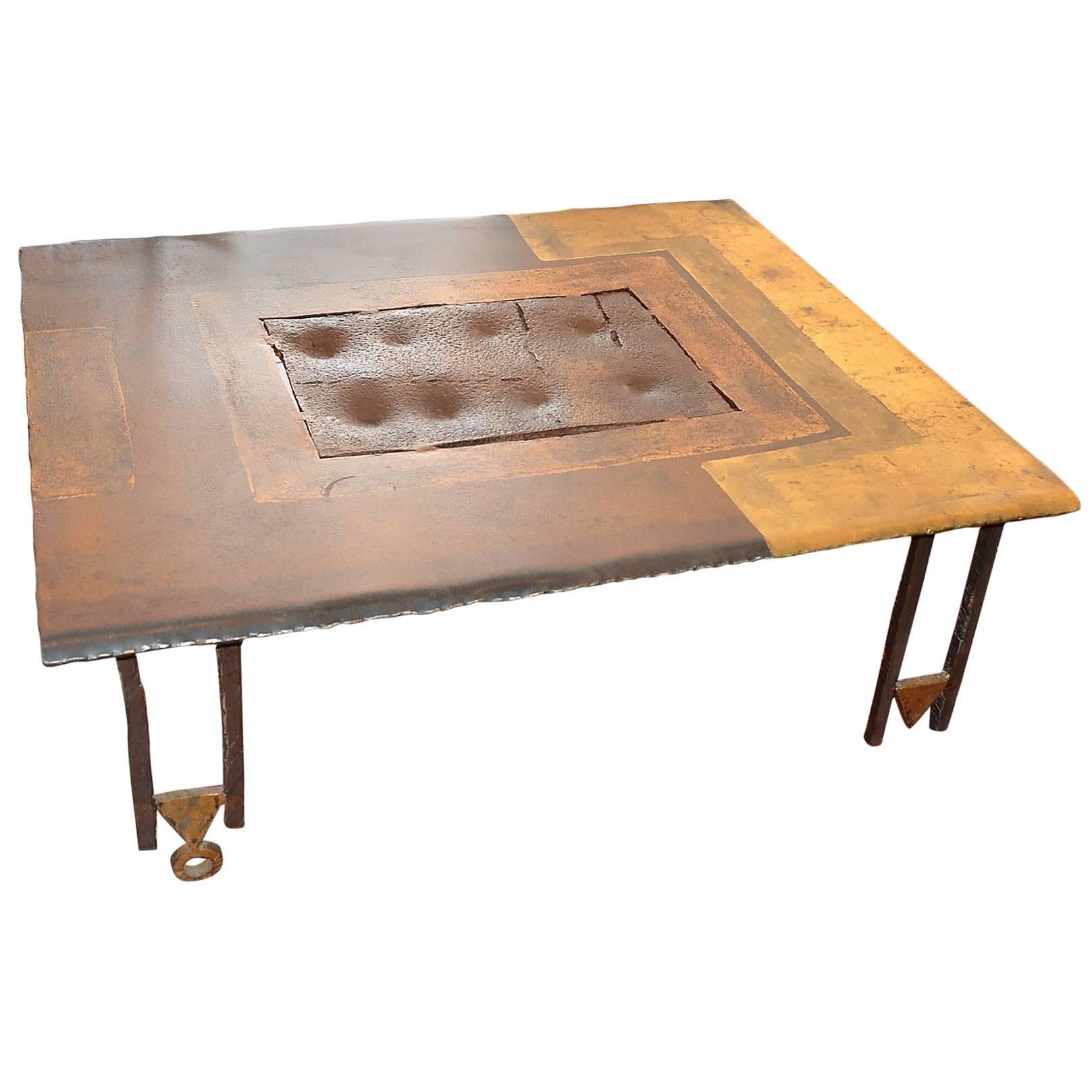 Brutalist Wrought Iron Coffee Table by Jean Jacques Argueyrolles, France, 1990 For Sale