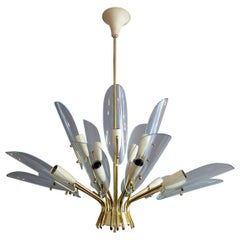 Mid-Century Modern Italian Chandelier in Brass and Glass