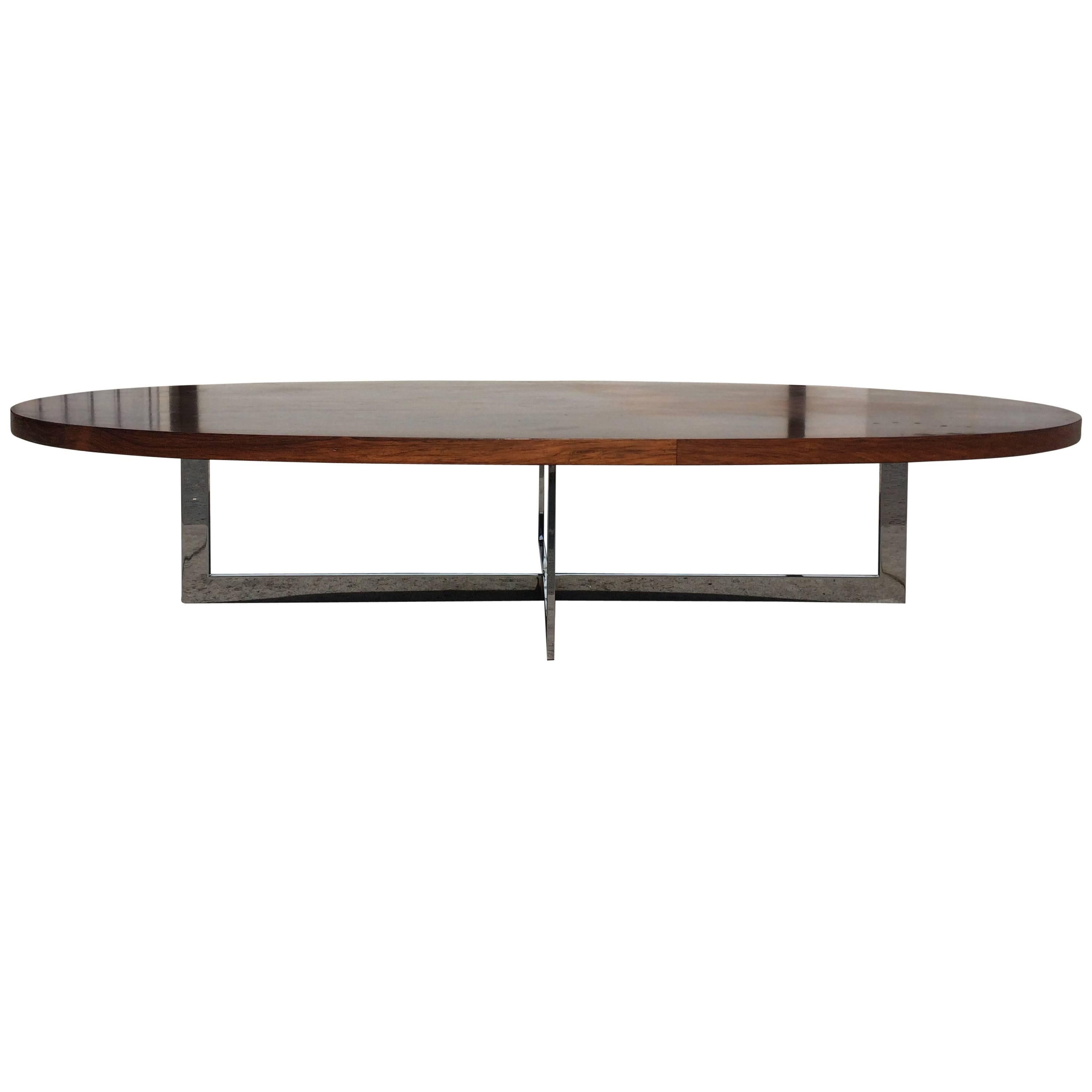 Large Oval Rosewood Coffee Table on Chrome Base