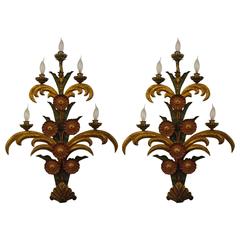 Pair of Floral Gilt Metal Sconces Maison Jansen, France, 1940, Signed 10