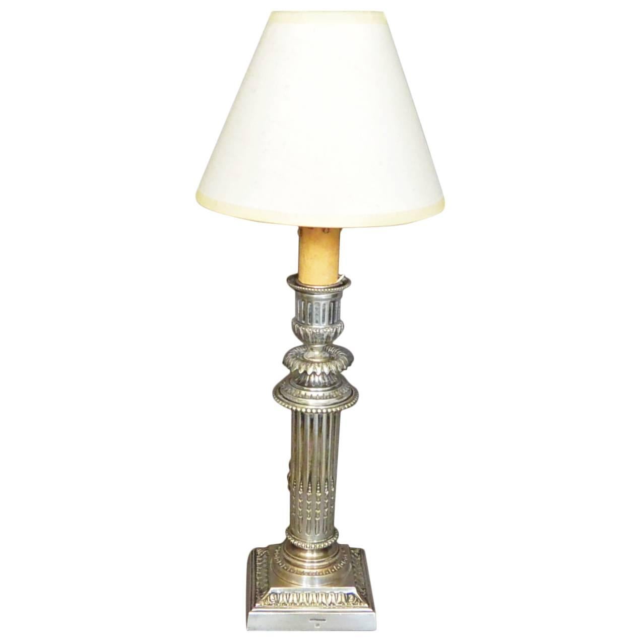 Silvered Louis XVI Style Candlestick Lamp