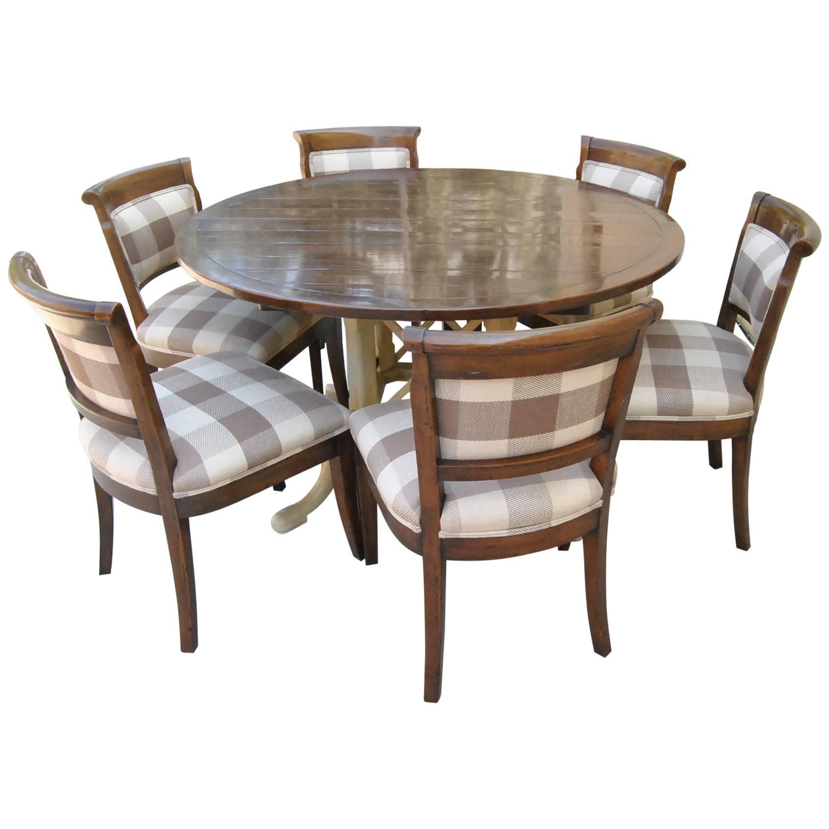 Country French Kettering Round Table and Six Dudley Side Chairs by Guy Chaddock