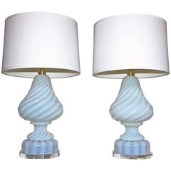 Pair of Barovier & Toso Opalescent Murano Glass Lamps