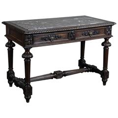 19th Century French Renaissance Walnut Marble-Top Writing Table/Desk, circa 1870