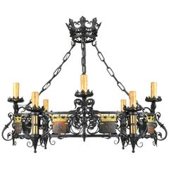 19th Century French Iron and Polychrome Painted Eight-Light Chandelier