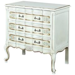 Antique Country French Painted Commode with Gold Highlights & Brass Pulls