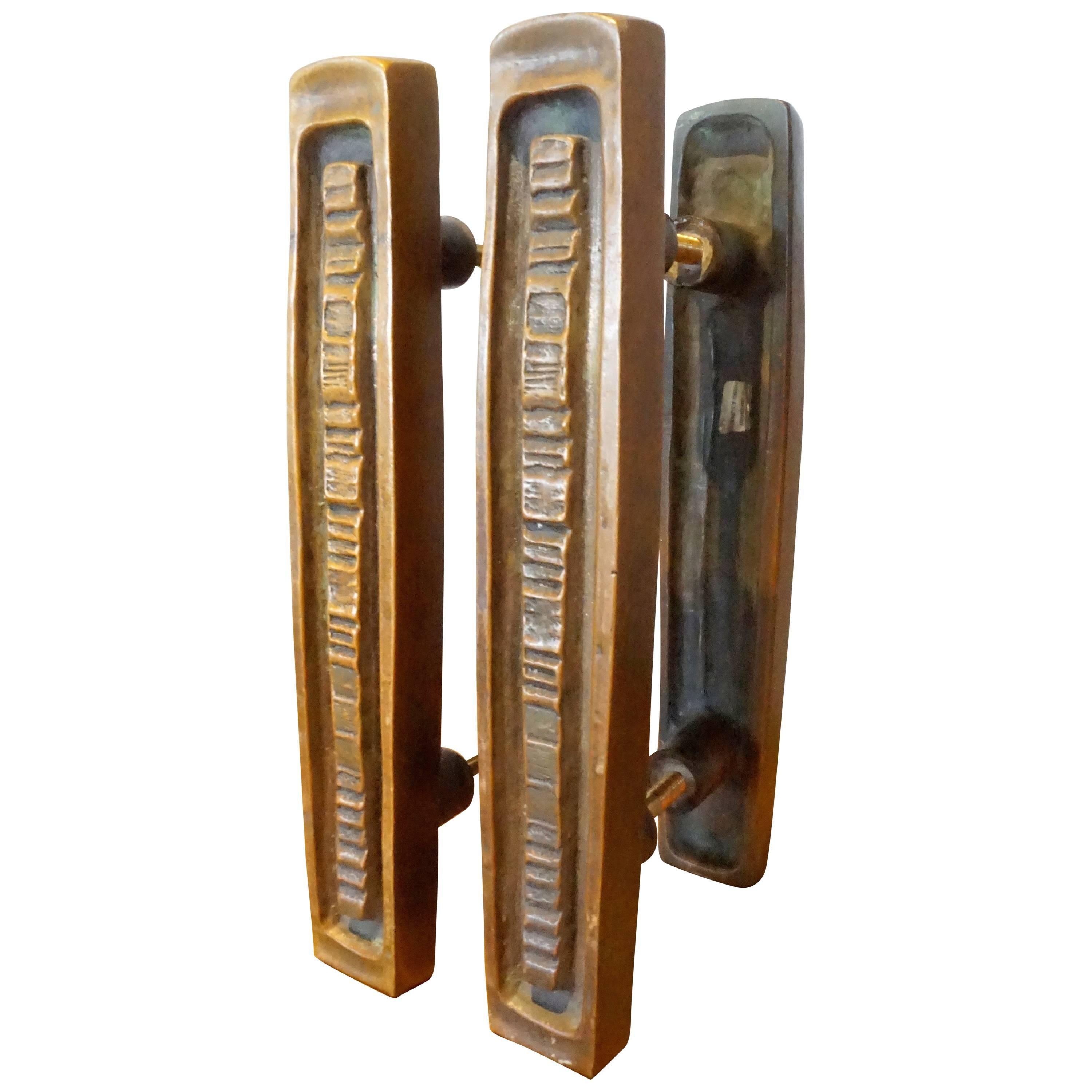Two Sets of Sculptural Bronze Door Handles from "Forms + Surfaces" C. 1960s For Sale