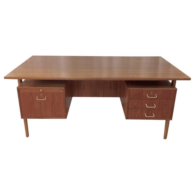 Teak And Oak Floating Top Executive Desk By Torben Strandgaard For Teak And Oak Floating Top Executive Desk By Torben Strandgaard For
