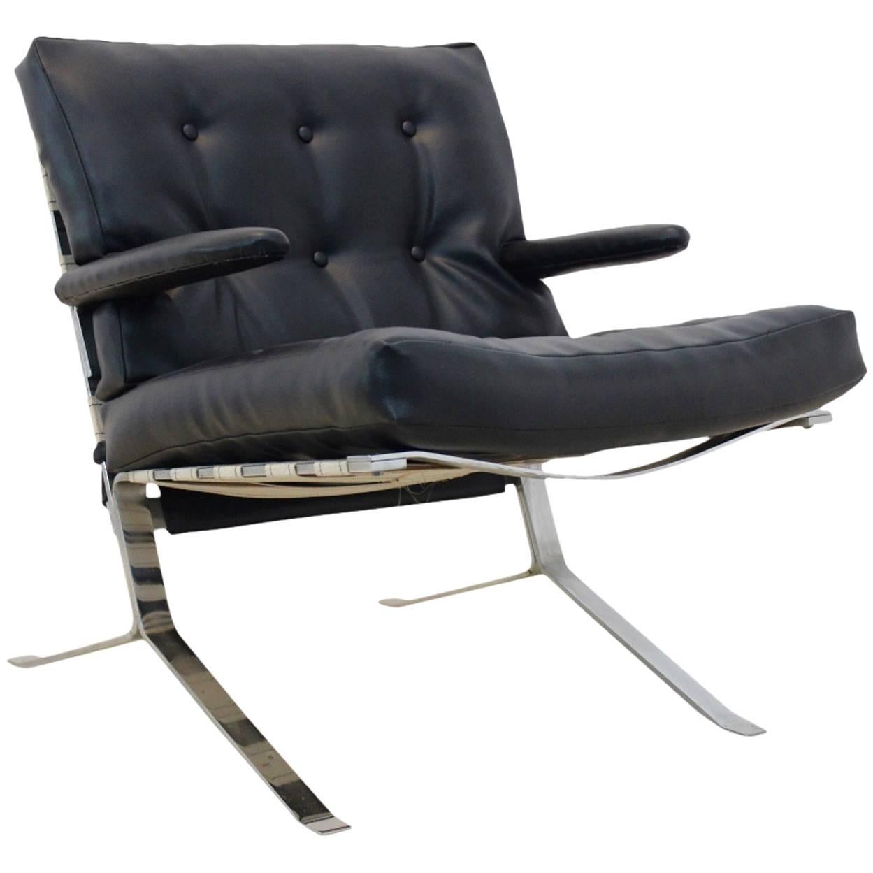 Mid Century Low-Back Lounge Chair in Chrome, Belgium For Sale